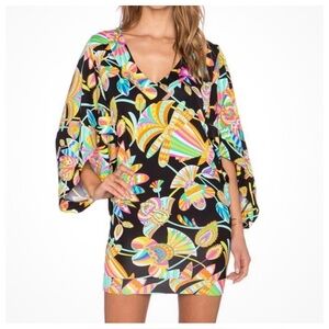 Trina Turk Tahitian Floral Coverup Tunic Dress Size Large Vacation Cruise